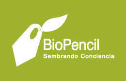 Logotipo en fondo color corporativo verde. Cliente BioPencil